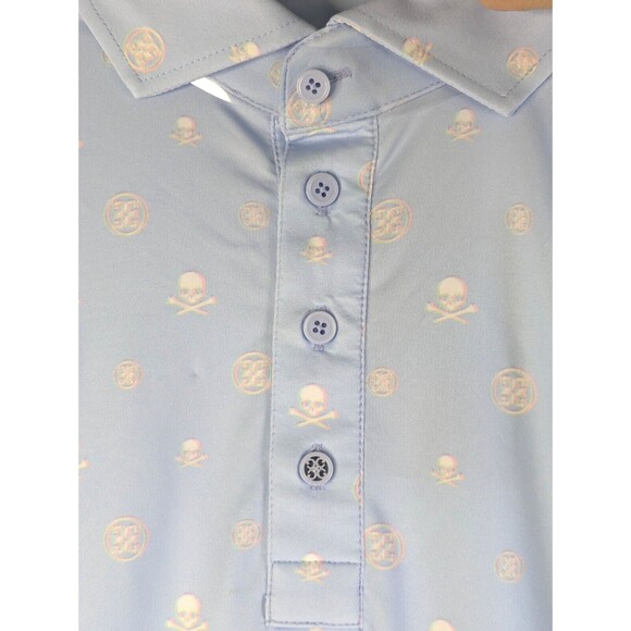 G/FORE Golf Polo Mens S Blue Skulls Crossbones Print Performance Stretch NEW - Picture 5 of 11